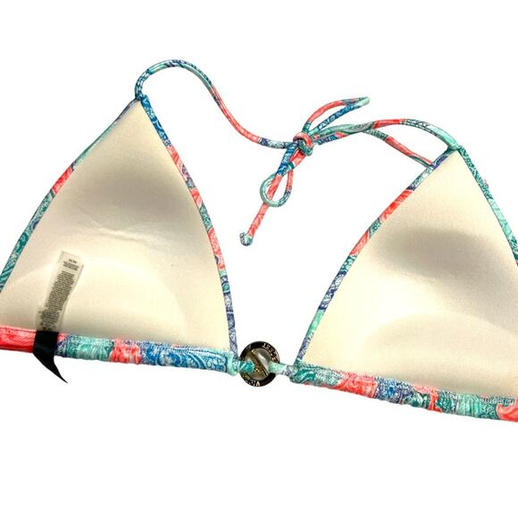 Victoria's Secret Bikini Top Padded Triangle Women's M Paisley Green Orange Blue - Picture 9 of 9